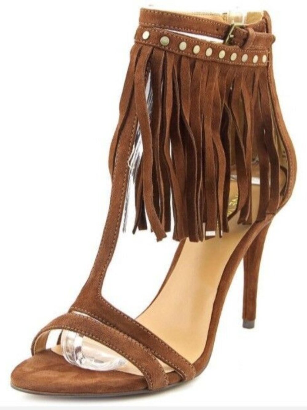 8.5W Nine West Suede Fringe Leather T-Strap Sandal